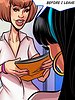 The outfit is a little tight for her and her breasts stick out barely covered - Luciana big surprise by Michi